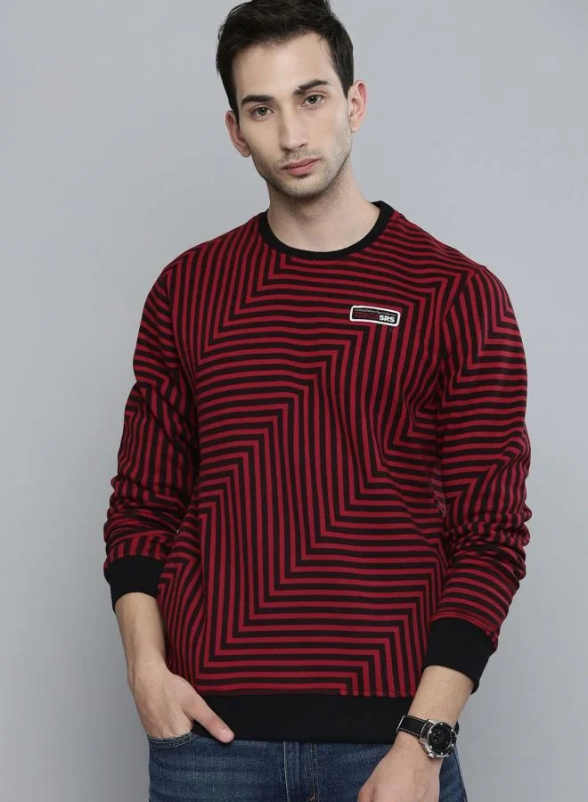 The Indian Garage Co Men Regular Fit Striped Crew Neck Full Sleeves Sweatshirt