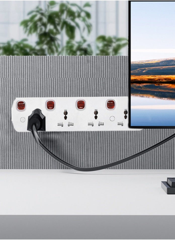 5-Way Extension Cord with Individual Switches, Surge-Protected Power Strip for Home & Office, 3M Heavy-Duty PVC Cable, 250V 13A BS1363 Plug, Safe ABS Copper Multi-Socket Extension - Image 1