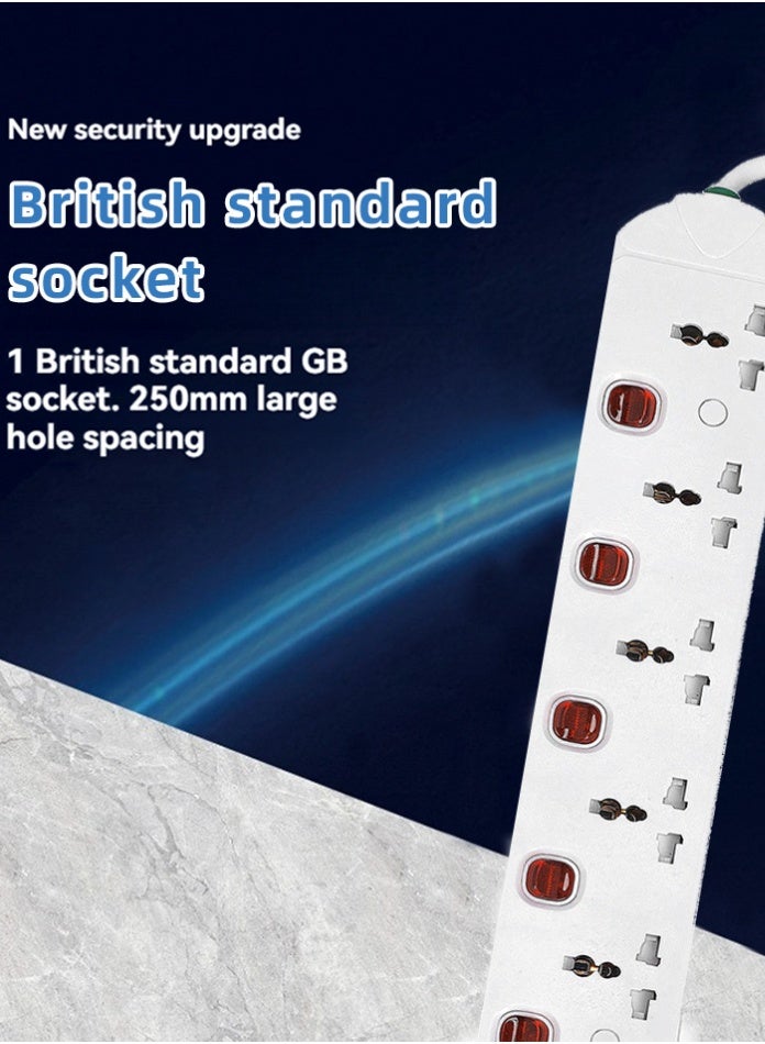 5-Way Extension Cord with Individual Switches, Surge-Protected Power Strip for Home & Office, 3M Heavy-Duty PVC Cable, 250V 13A BS1363 Plug, Safe ABS Copper Multi-Socket Extension - Image 4