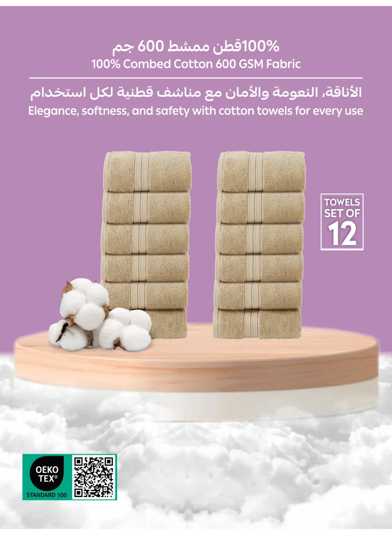 Donetella 12-Piece Washcloth Set, 30x30 cm | 100% Combed Cotton 600 GSM | Thick, Soft, Ultra-Absorbent & Quick-Drying | Ideal for Spa, Gym, Hotel & Daily Use