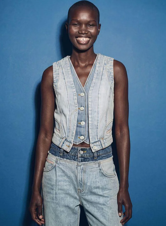 Combined denim vest