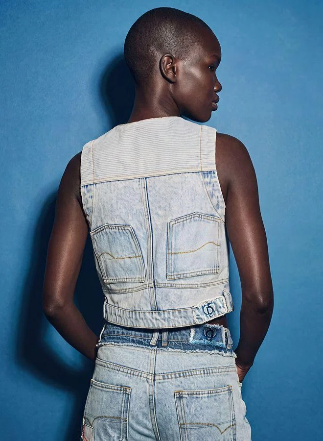 Desigual Blue Combined denim vest for Women | Best Price UAE