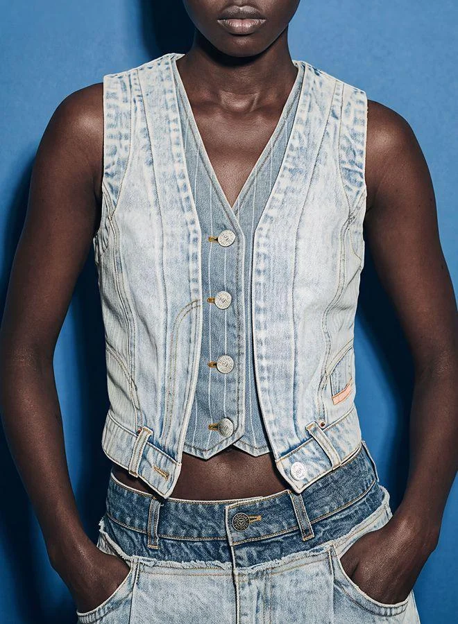 Desigual Blue Combined denim vest for Women | Best Price UAE