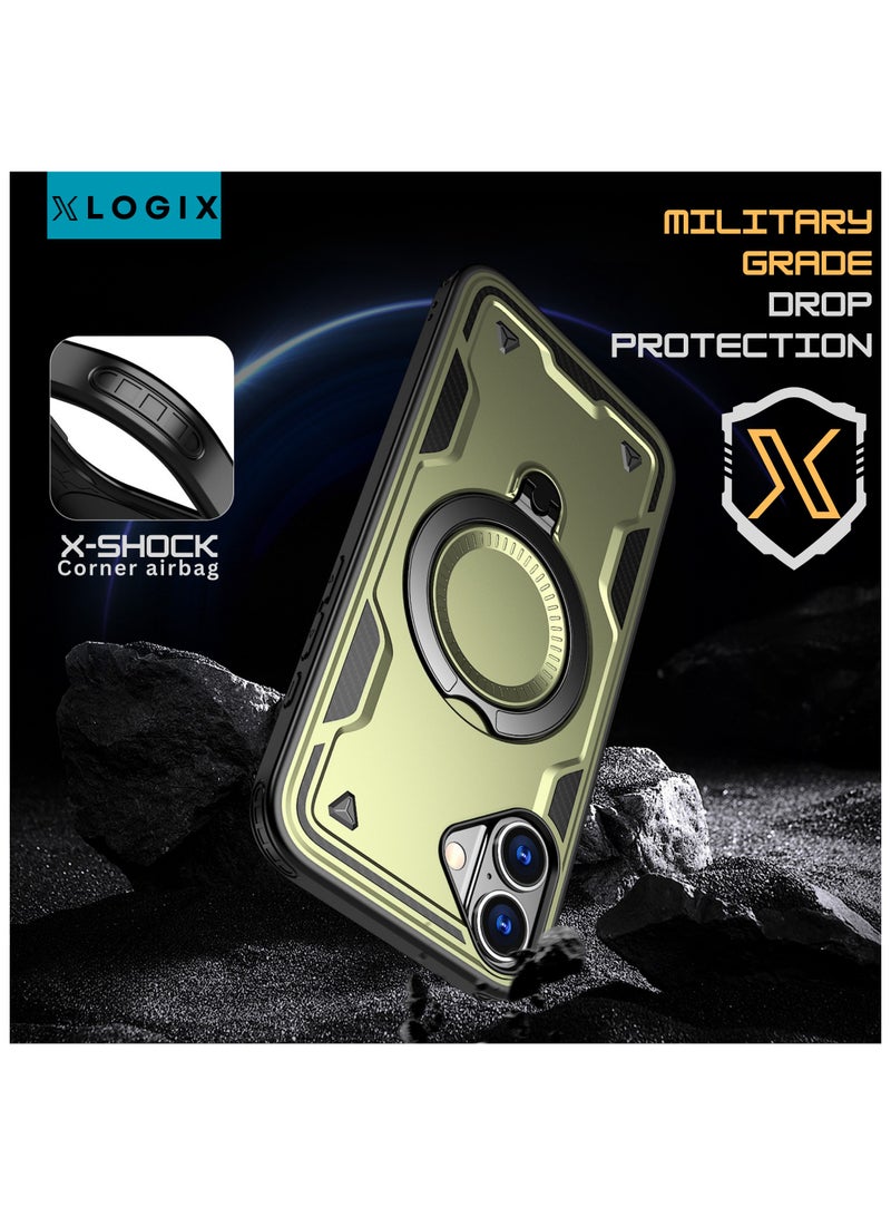 XLogiX ArmourX Series for iPhone 16 (6.1") – Rugged Armor Case with Built-in Kickstand, Ring Holder & MagSafe Compatibility. - Image 2