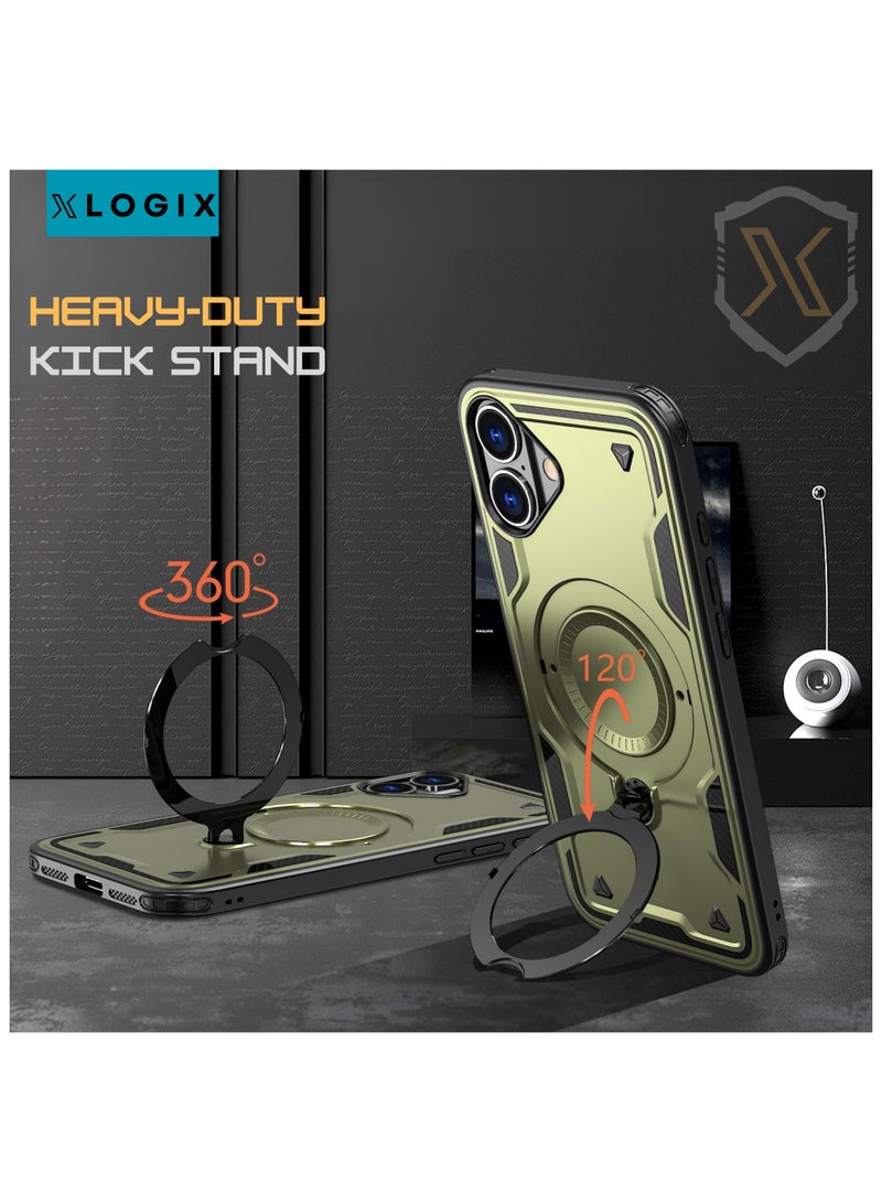 XLogiX ArmourX Series for iPhone 16 (6.1") – Rugged Armor Case with Built-in Kickstand, Ring Holder & MagSafe Compatibility. - Image 4