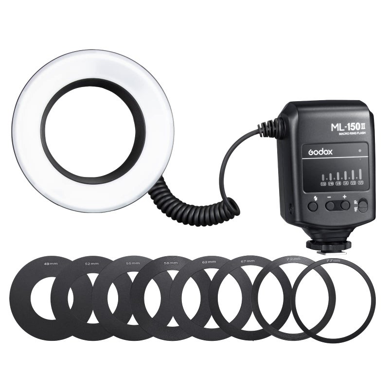 Godox ML-150II Macro Ring Flash Light GN12 with 8 Lens Adapter Rings for Canon Nikon Pentax Olympus DSLR Cameras - Image 1