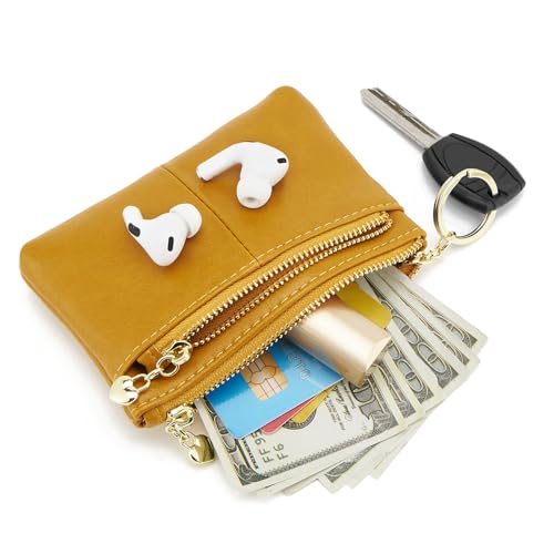 ZOOEASS Women PU Leather Zip Mini Coin Purse With Key Ring Triple Zipper Card Holder Wallet (Yellow) - Image 2
