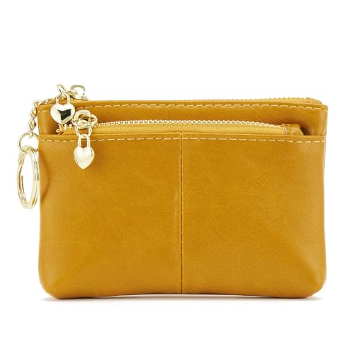 ZOOEASS Women PU Leather Zip Mini Coin Purse With Key Ring Triple Zipper Card Holder Wallet (Yellow) - Image 1