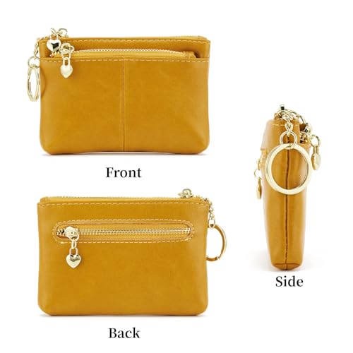 ZOOEASS Women PU Leather Zip Mini Coin Purse With Key Ring Triple Zipper Card Holder Wallet (Yellow) - Image 4