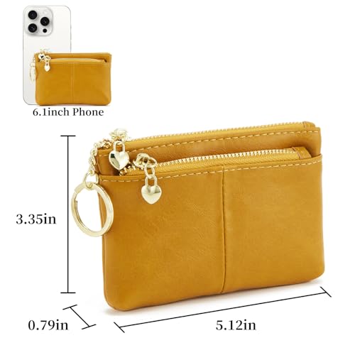ZOOEASS Women PU Leather Zip Mini Coin Purse With Key Ring Triple Zipper Card Holder Wallet (Yellow) - Image 3