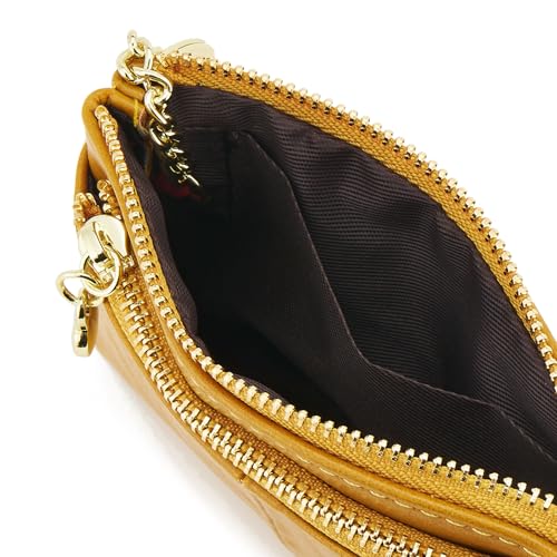 ZOOEASS Women PU Leather Zip Mini Coin Purse With Key Ring Triple Zipper Card Holder Wallet (Yellow) - Image 5