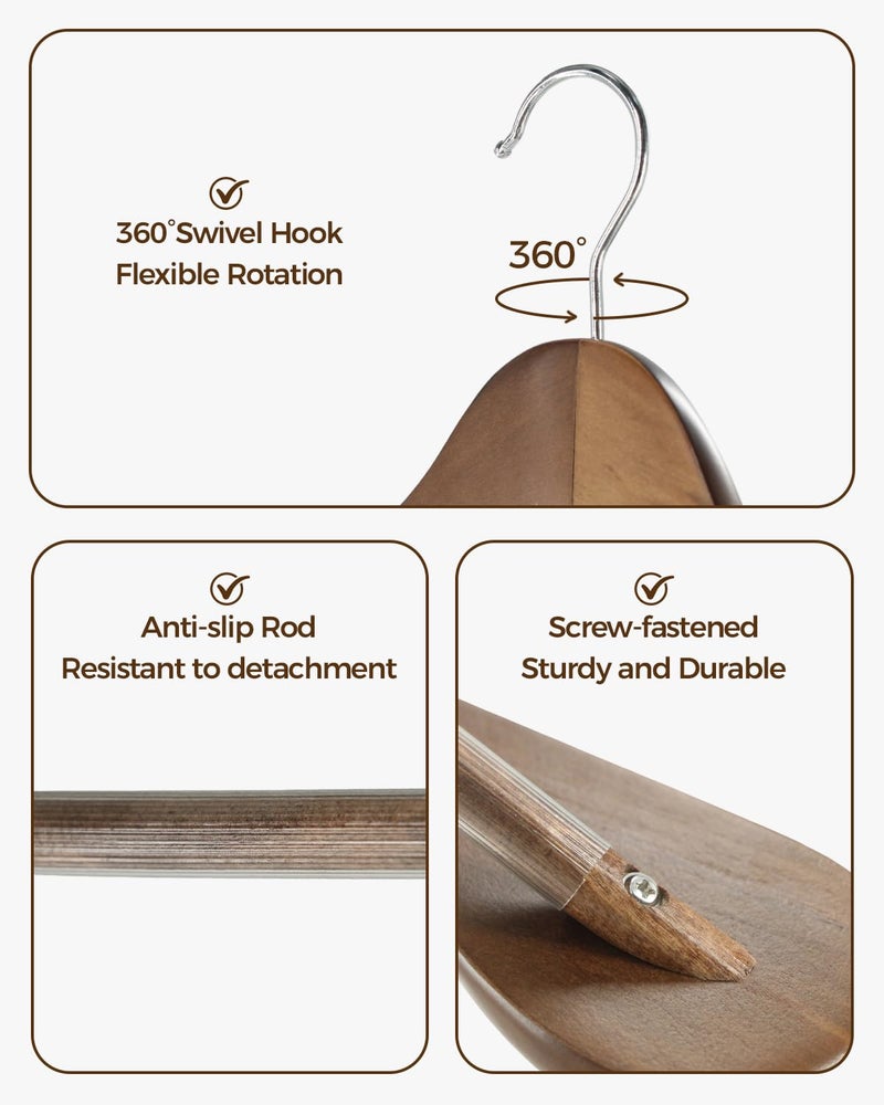 Verahaus Premium Wooden Hangers 6-Pack â€“ Wide Shoulder Non-Slip Design for Coats, Jackets & Suits | 360Â° Rotating Closet Organizers | Durable & Space-Saving (Vintage Wood) - Image 3