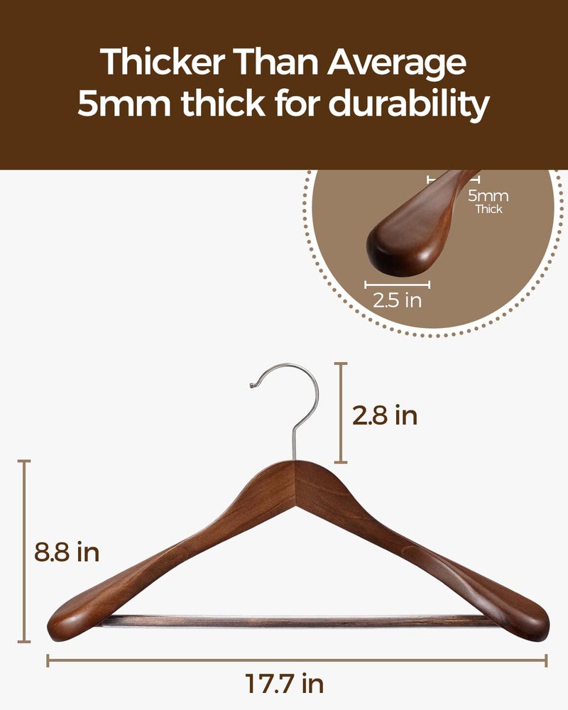 Verahaus Premium Wooden Hangers 6-Pack â€“ Wide Shoulder Non-Slip Design for Coats, Jackets & Suits | 360Â° Rotating Closet Organizers | Durable & Space-Saving (Vintage Wood) - Image 4