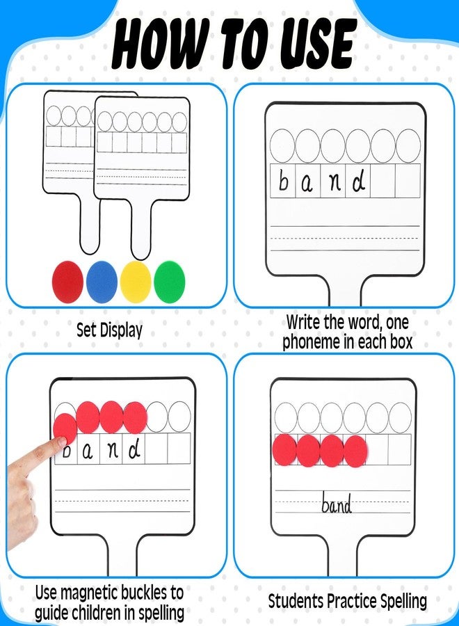 Seajan 9 Pcs Magnetic Paddle Set Education Dry Erase Double Side Handheld Answer Board with Magnetic Counters Discs Phonemic Awareness Phonics Games Toy for Students Kids Teaching Supply (Black) - Image 3