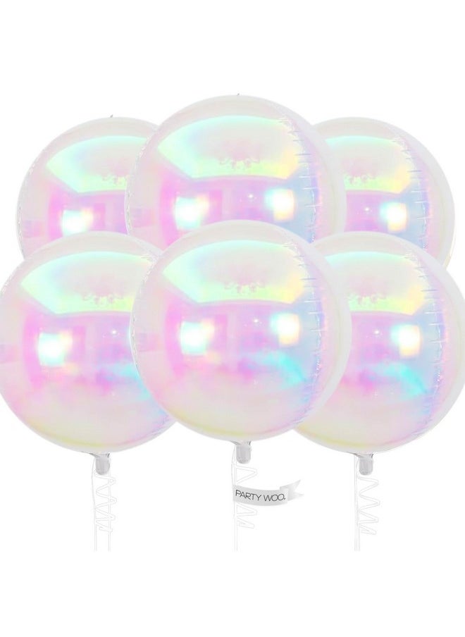 PartyWoo Foil Iridescent Balloons, 6 Pcs 22 Inch Round Foil Balloons, Giant 4D Foil Balloons And Ribbon, Large Mylar Balloons, Balloons For Birthday Decorations, Wedding Decorations, Party Decorations  - Image 1