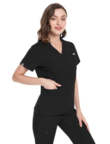 niaahinn Scrub for Women Scrubs Top with Classic V-Neck & Yoga Jogger Pants Medical Nursing Uniform Scrub Set (Black, S) - Image 5