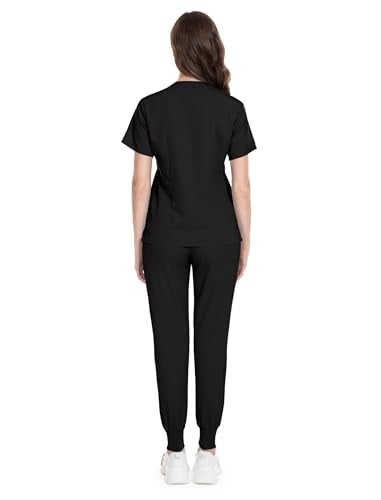 niaahinn Scrub for Women Scrubs Top with Classic V-Neck & Yoga Jogger Pants Medical Nursing Uniform Scrub Set (Black, S) - Image 3