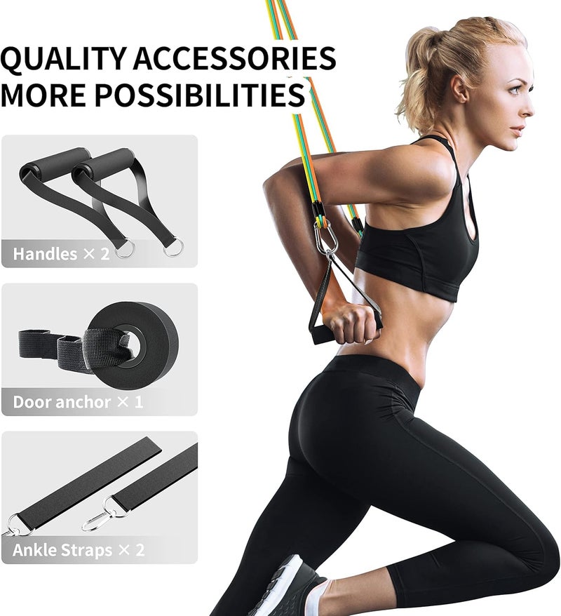 Cyber Resistance Bands Set 14 Pieces Anti-Snap Resistance Band Exercise with Handles, Door Anchor, Ankle Straps, Training Manual and Carrying Bag - Image 5