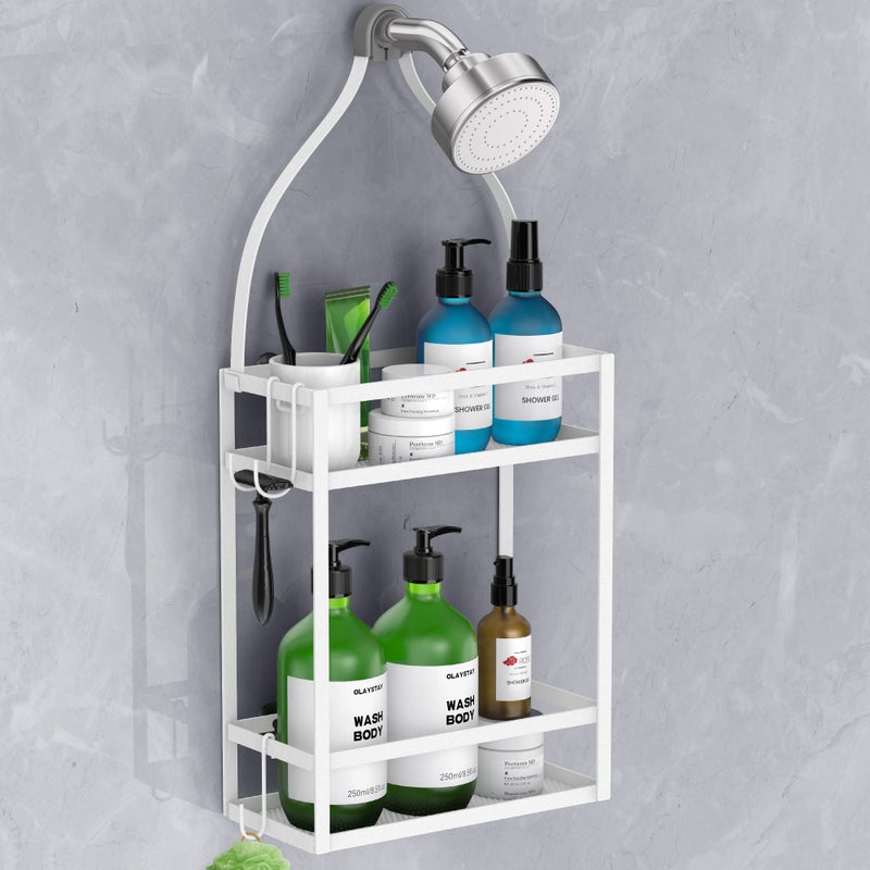 Meangood Shower Caddy 10.4"" x 4.5"" x 22.04"" Hanging Shower Caddy Organizer Over Shower Head Big Capacity for Shampoo  Conditioner with Hooks for Razor/Sponge  White - Image 1