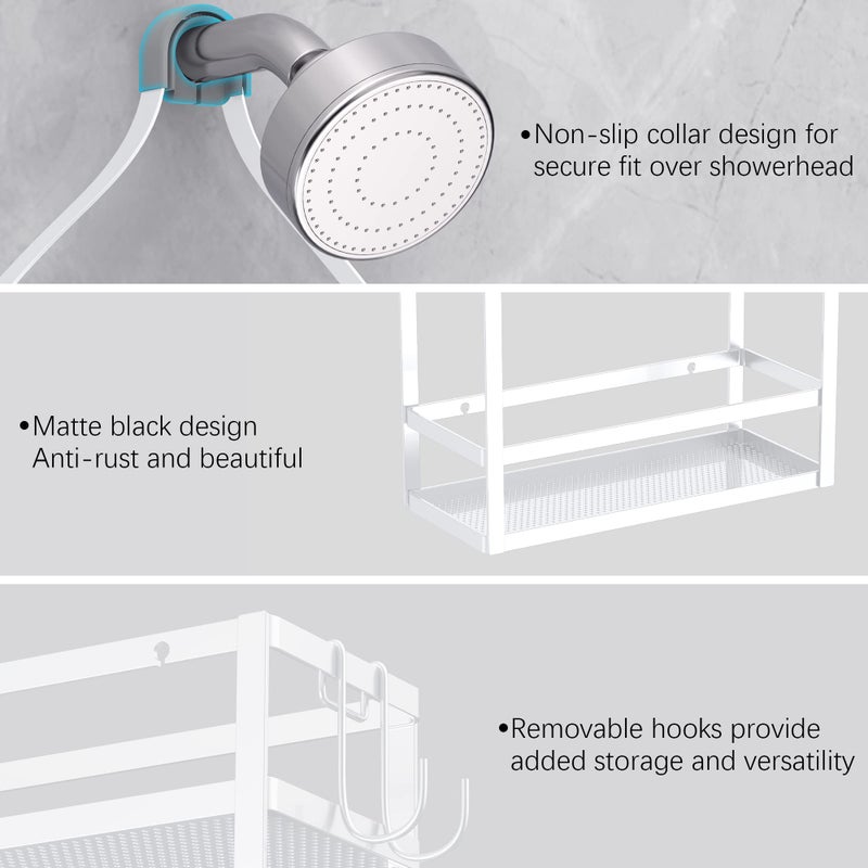 Meangood Shower Caddy 10.4"" x 4.5"" x 22.04"" Hanging Shower Caddy Organizer Over Shower Head Big Capacity for Shampoo  Conditioner with Hooks for Razor/Sponge  White - Image 4