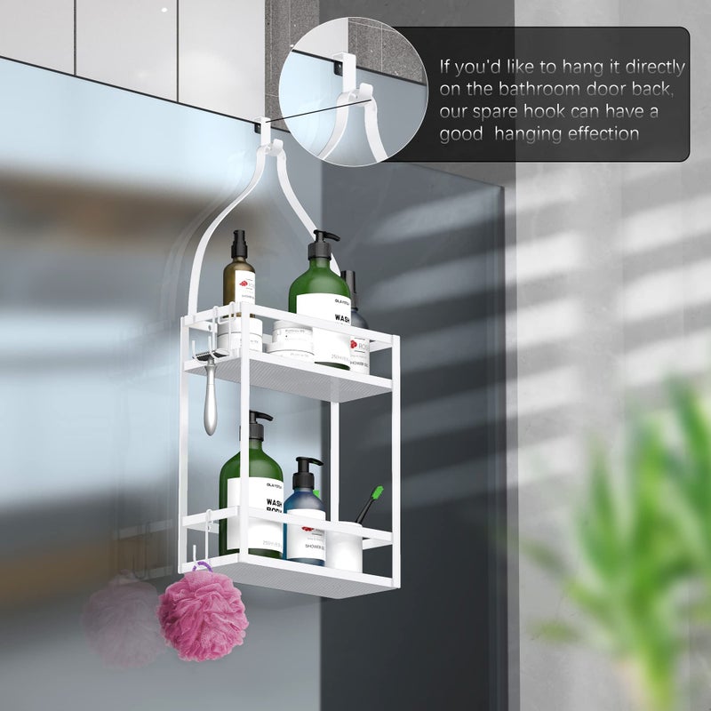 Meangood Shower Caddy 10.4"" x 4.5"" x 22.04"" Hanging Shower Caddy Organizer Over Shower Head Big Capacity for Shampoo  Conditioner with Hooks for Razor/Sponge  White - Image 2