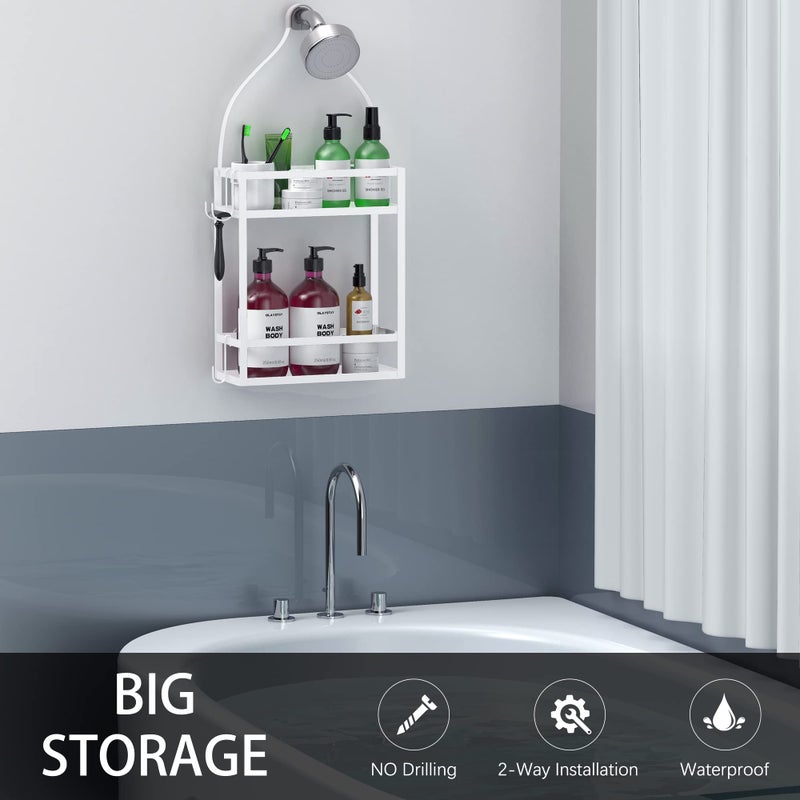 Meangood Shower Caddy 10.4"" x 4.5"" x 22.04"" Hanging Shower Caddy Organizer Over Shower Head Big Capacity for Shampoo  Conditioner with Hooks for Razor/Sponge  White - Image 3