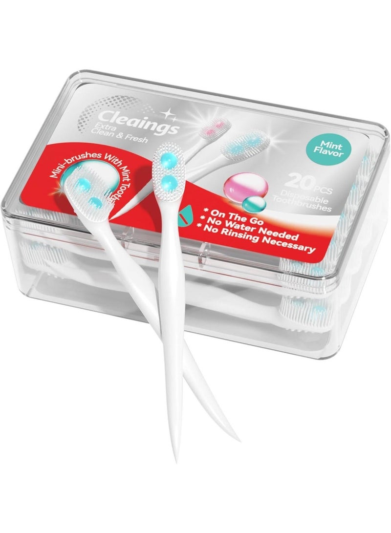 فرشاة أسنان صغيرة - فرشاة أسنان للاستخدام مرة واحدة مع حبيبات تنظيف ومعجون أسنان ومغرفة للعمل أو السفر، 20 فرشاة - بنكهة النعناع (عبوة من قطعة واحدة) - Image 1