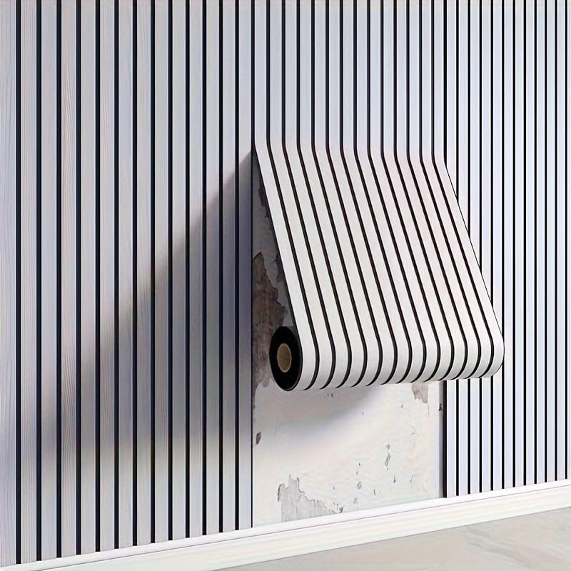HASTHIP ® Waterproof PVC Wall Paper 3D Slat Pattern Minimalist Black & Grey Textured Design, Self-Adhesive 3D Textured Wall Panels for Living Room, Bedroom, Bathroom, TV Backdrop, 16x118inch - Image 1