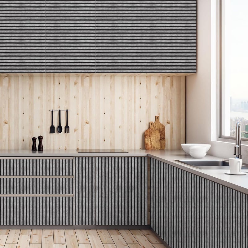 HASTHIP ® Waterproof PVC Wall Paper 3D Slat Pattern Minimalist Black & Grey Textured Design, Self-Adhesive 3D Textured Wall Panels for Living Room, Bedroom, Bathroom, TV Backdrop, 16x118inch - Image 4