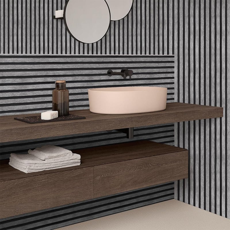 HASTHIP ® Waterproof PVC Wall Paper 3D Slat Pattern Minimalist Black & Grey Textured Design, Self-Adhesive 3D Textured Wall Panels for Living Room, Bedroom, Bathroom, TV Backdrop, 16x118inch - Image 5