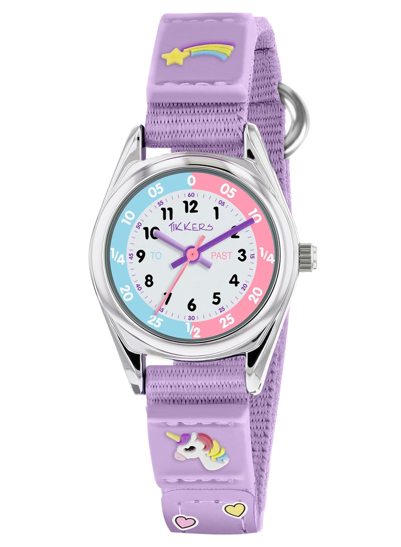 تيكرز ساعة يونيكورن بحزام قماشي أرجواني بحزام قماشي ممزق من تيكرز للبنات - Image 1