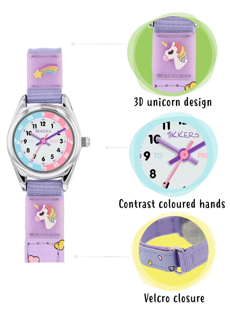 Tikkers Tikkers Girls Purple Fabric Rip Strap Unicorn Watch - TK0148