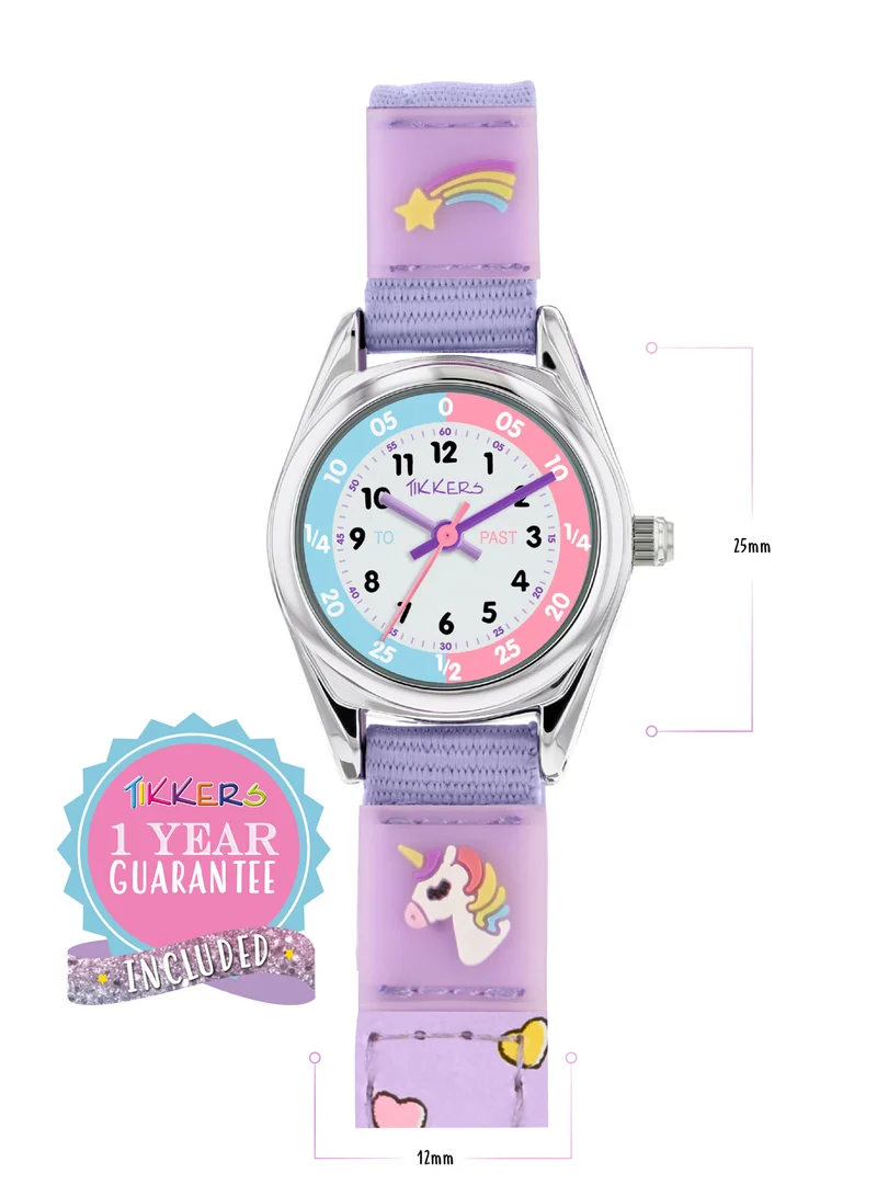 Tikkers Tikkers Girls Purple Fabric Rip Strap Unicorn Watch - TK0148