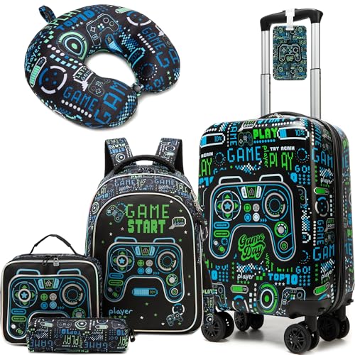 Homskiii Kid's Luggage Set 5 Piece Suitcase Set 16" Hardside Luggage with Spinner Wheels Boys Carry on Toddler Travel Rolling Luggage Airline Approved - Image 1
