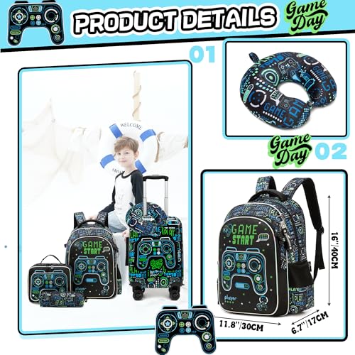 Homskiii Kid's Luggage Set 5 Piece Suitcase Set 16" Hardside Luggage with Spinner Wheels Boys Carry on Toddler Travel Rolling Luggage Airline Approved - Image 4