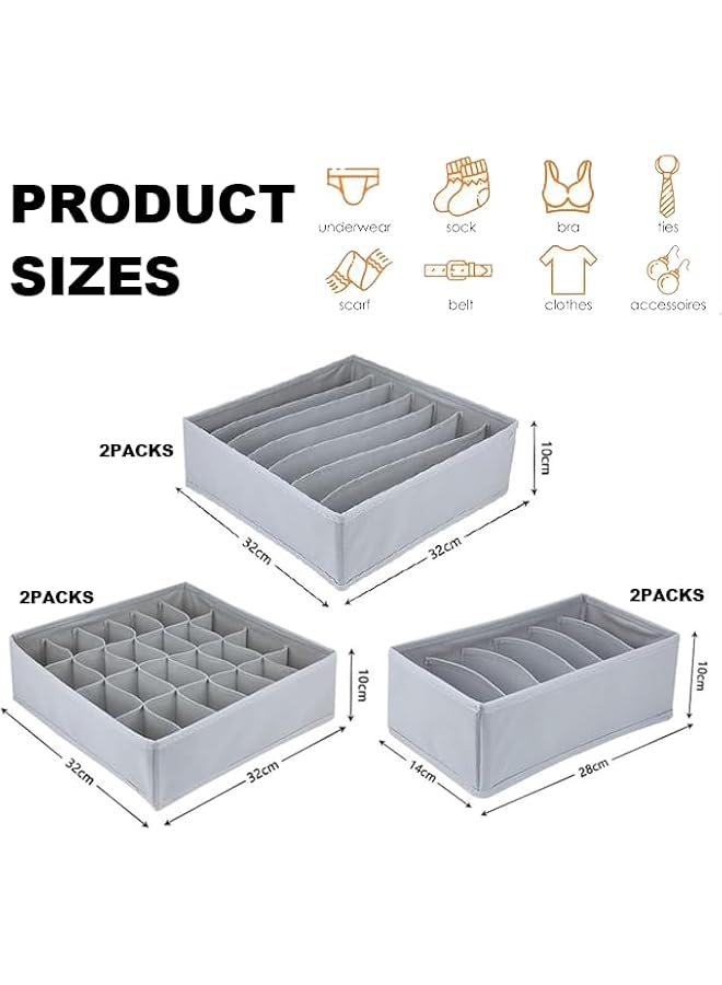 Green Tiger Drawer Organizer Clothes,6 Pack Dresser Organizer for Clothes,Underwear,Bras,Ties, Scarves,Sock- Foldable Closet Organization and Storage Dividers Bins for Nursery,Bedroom (Light Grey) - Image 2