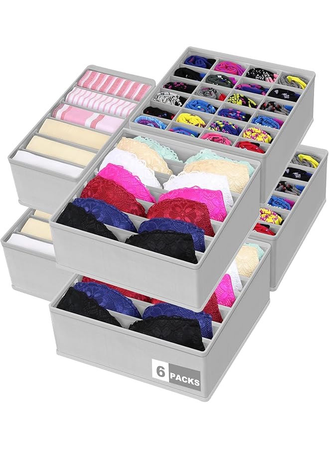 Green Tiger Drawer Organizer Clothes,6 Pack Dresser Organizer for Clothes,Underwear,Bras,Ties, Scarves,Sock- Foldable Closet Organization and Storage Dividers Bins for Nursery,Bedroom (Light Grey) - Image 1
