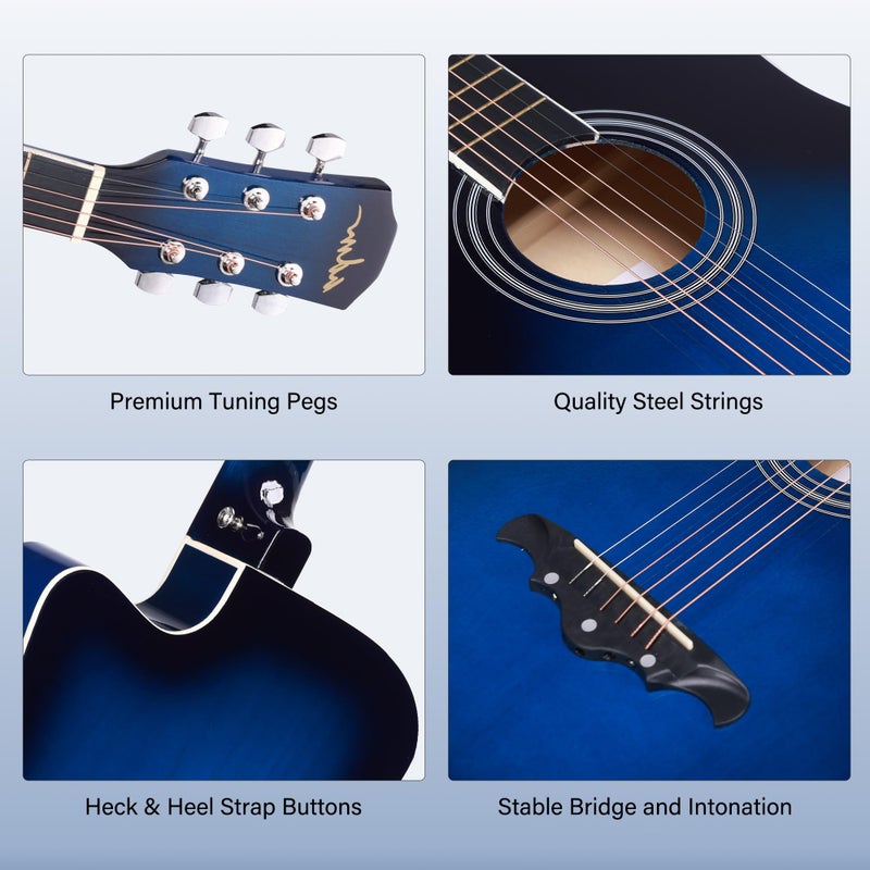ADM 38" Inch Acoustic Guitar Bundle for Beginners Adults with Online Lesson, Cutaway Wood Acustica Guitarra Starter Set Package with Gig Bag, Strap, Steel Strings, Picks, Capos, Stand, Deep Blue - Image 4