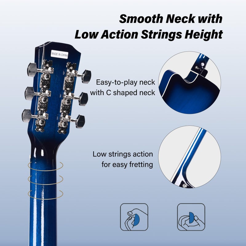 ADM 38" Inch Acoustic Guitar Bundle for Beginners Adults with Online Lesson, Cutaway Wood Acustica Guitarra Starter Set Package with Gig Bag, Strap, Steel Strings, Picks, Capos, Stand, Deep Blue - Image 5