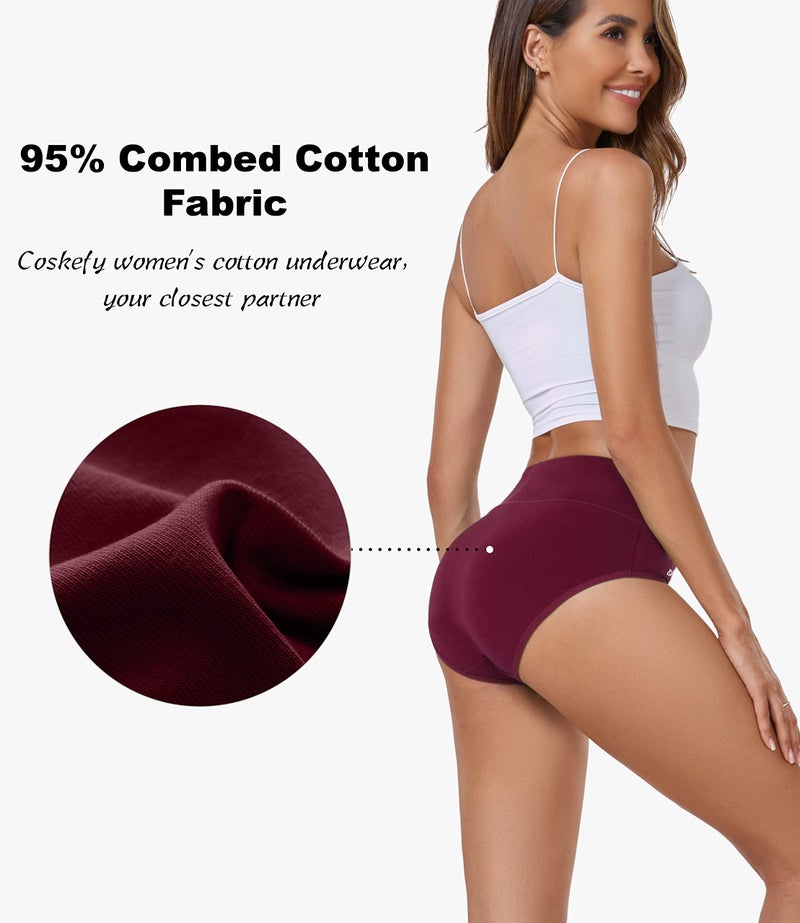 coskefy Women's High Waisted Cotton Underwear Soft Breathable Panties Stretch Briefs Seamless Ladies Panties 5 Pack - Image 4