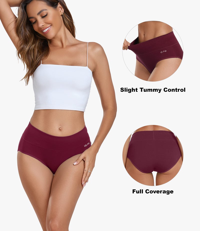 coskefy Women's High Waisted Cotton Underwear Soft Breathable Panties Stretch Briefs Seamless Ladies Panties 5 Pack - Image 2