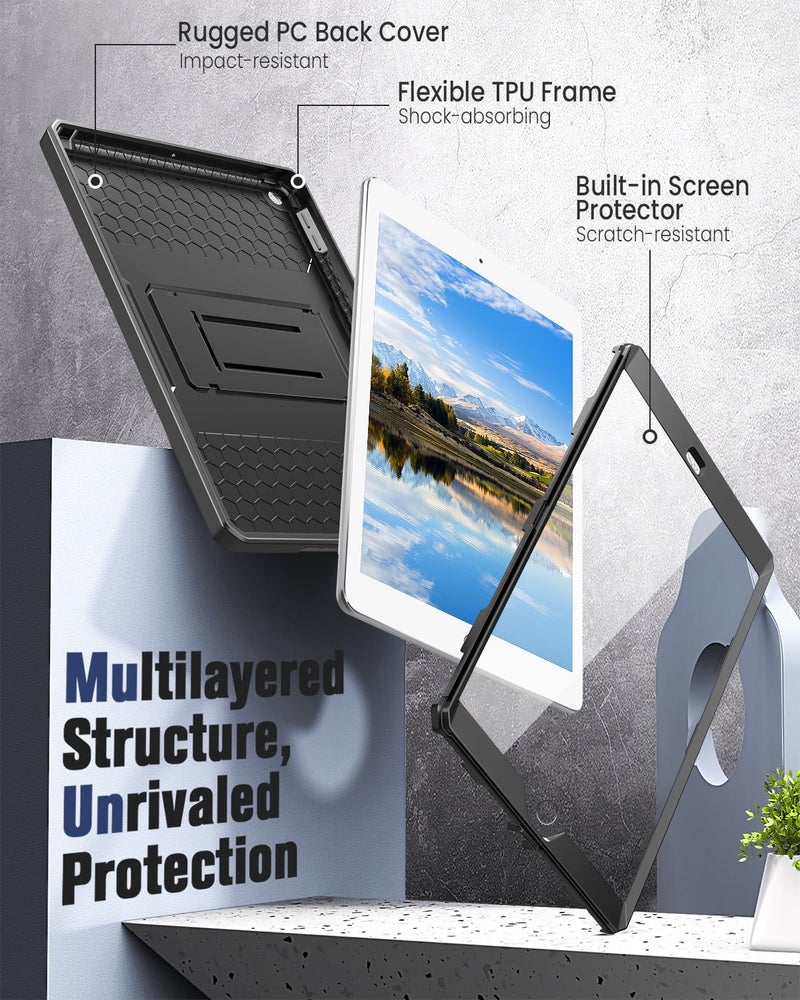MoKo Case Fit 2018/2017 iPad 9.7 6th/5th Generation - [Heavy Duty] Shockproof Full Body Rugged Hybrid Cover with Built-in Screen Protector Compatible with Apple iPad 9.7 Inch 2018/2017, Black - Image 3