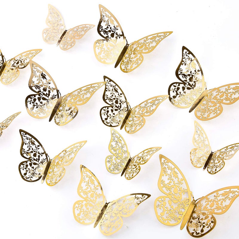AIEX 24pcs 3D Butterfly Wall Stickers 3 Sizes Butterfly Wall Decals Room Golden