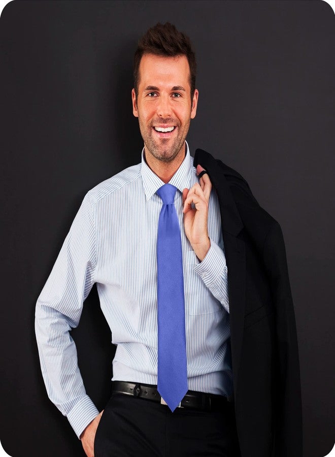 Umo Lorenzo Classic Necktie Solid Color Polyester Material and Wide Fit Satin Finish for Men (Periwinkle) - Image 3