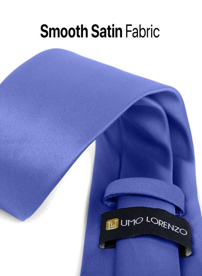 Umo Lorenzo Classic Necktie Solid Color Polyester Material and Wide Fit Satin Finish for Men (Periwinkle) - Image 2