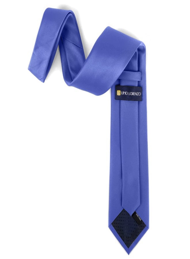 Umo Lorenzo Classic Necktie Solid Color Polyester Material and Wide Fit Satin Finish for Men (Periwinkle) - Image 5