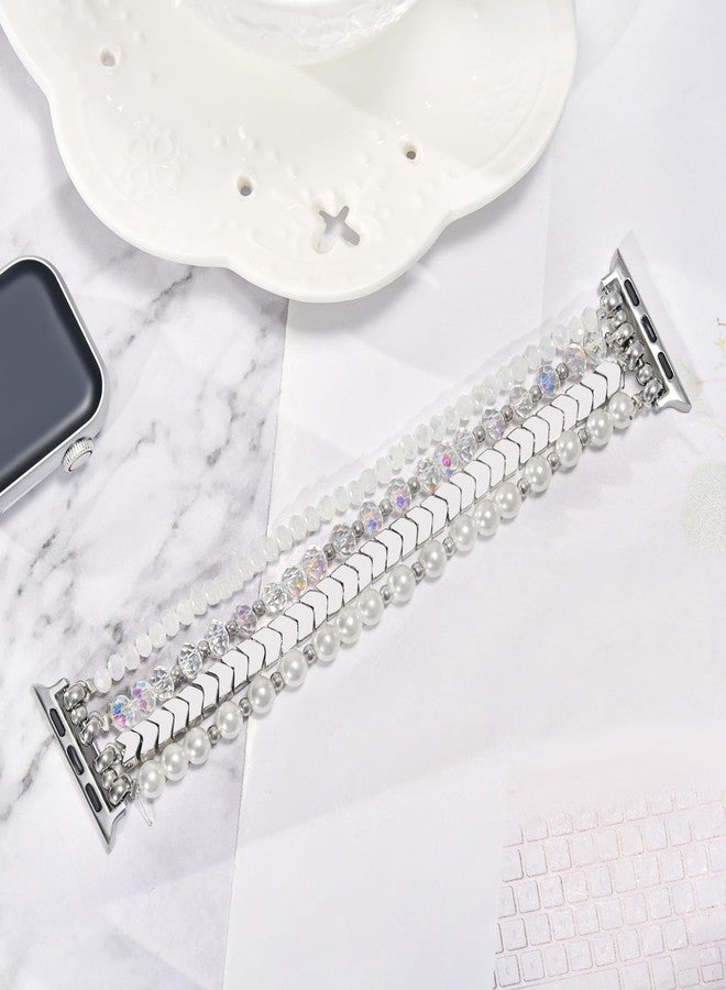 MOFREE Beaded Bracelet Compatible with Apple Watch Band 38mm/40mm/41mm/42mm, Fashion Elastic Stretch Women Bands for iWatch Series 11/10/9/8/7/SE/6/5/4/3/2/1 iPhone Watch Strap Bands White - Image 4