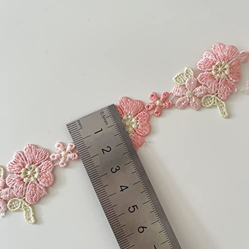 VIRFONOR Flower lace Trim, Embroidery Lace Ribbon Applique Sewing Craft,Lace Edge Trim for Wedding Dresses Clothes Curtain DIY Trimming Craft 0.9''Wide x 2yards (Pink Ombre) - Image 2