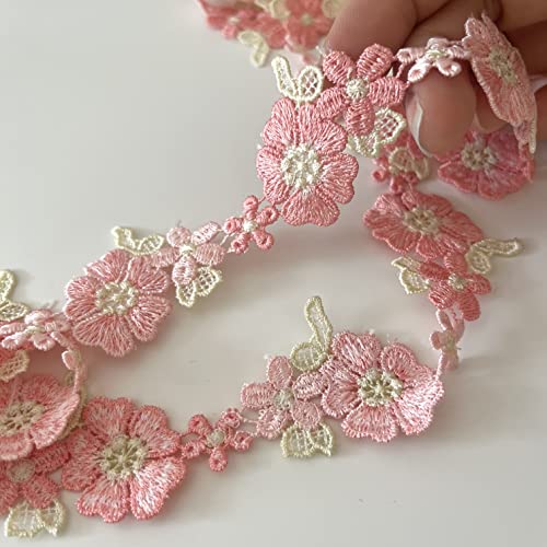 VIRFONOR Flower lace Trim, Embroidery Lace Ribbon Applique Sewing Craft,Lace Edge Trim for Wedding Dresses Clothes Curtain DIY Trimming Craft 0.9''Wide x 2yards (Pink Ombre) - Image 3