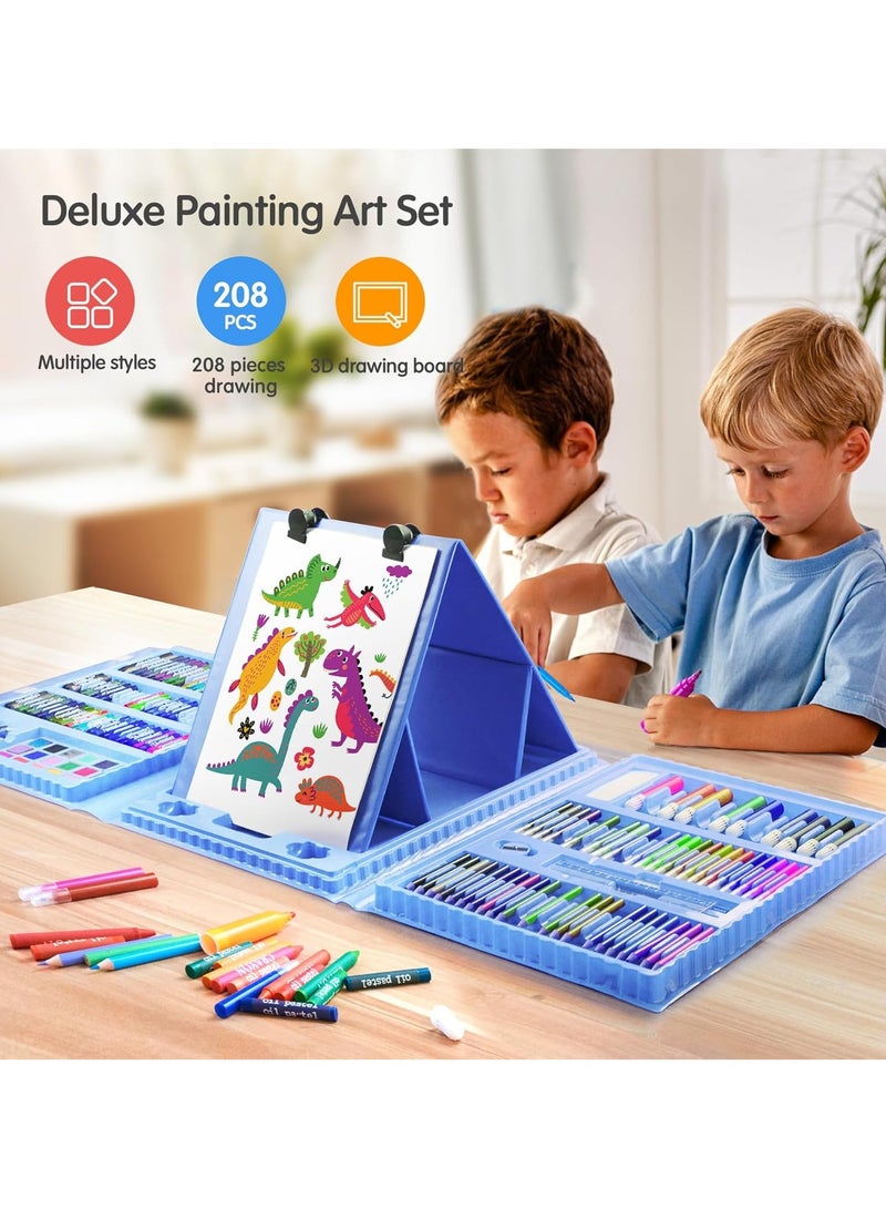 Drawing Kit 208PCS Deluxe Colouring Art Set for Kids 6-12 Drawing & Painting Set with Watercolour Drawing Colouring Pencils for Children (Blue) - Image 2